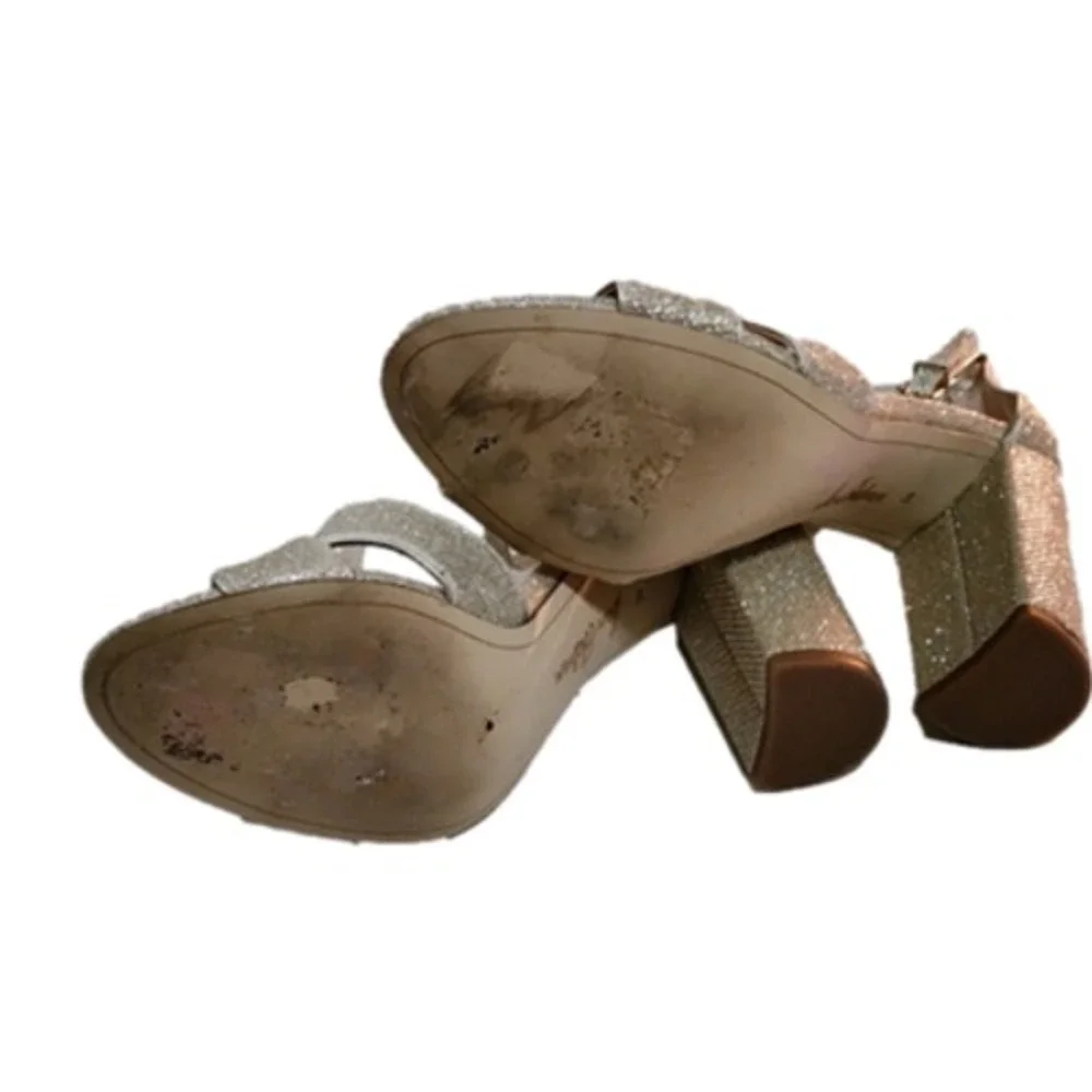 Sam Edelman Women's Gold‎ Glitter Ankle Strap Block Heel Sandals Party Shoes 10 - Picture 8 of 16